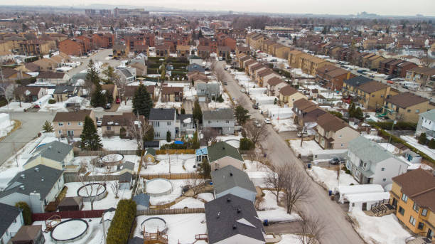 Aerial view of Laval City, Quebec, Canada in winter